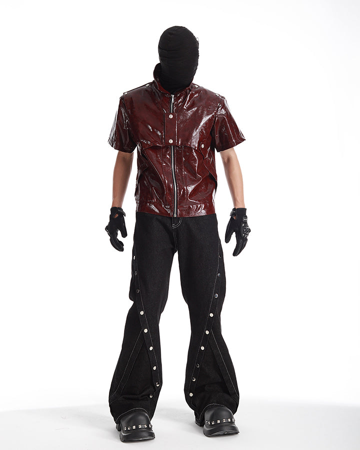 KIIKIO Gothic Glossy PU Cropped Zipper Shirt