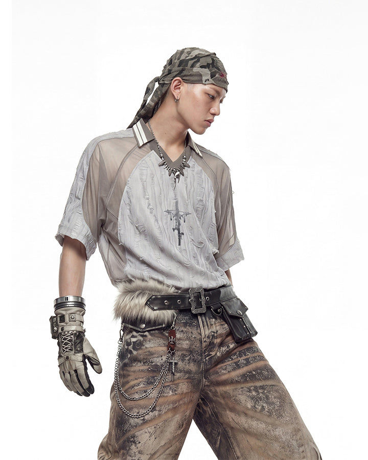 Wasteland Deconstructed Distressed Short Sleeve Tee New