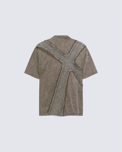 New Vintage Gothic Frayed Cross Graphic T-Shirt