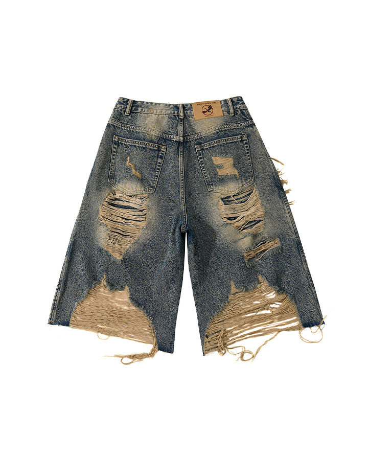 KIIKIO Vintage Layered Distressed Denim Shorts