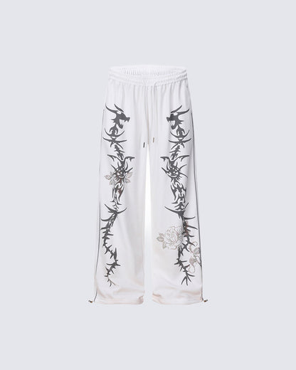 Y2K Dark Dragon Rose Rhinestone Straight Leg Sweatpants