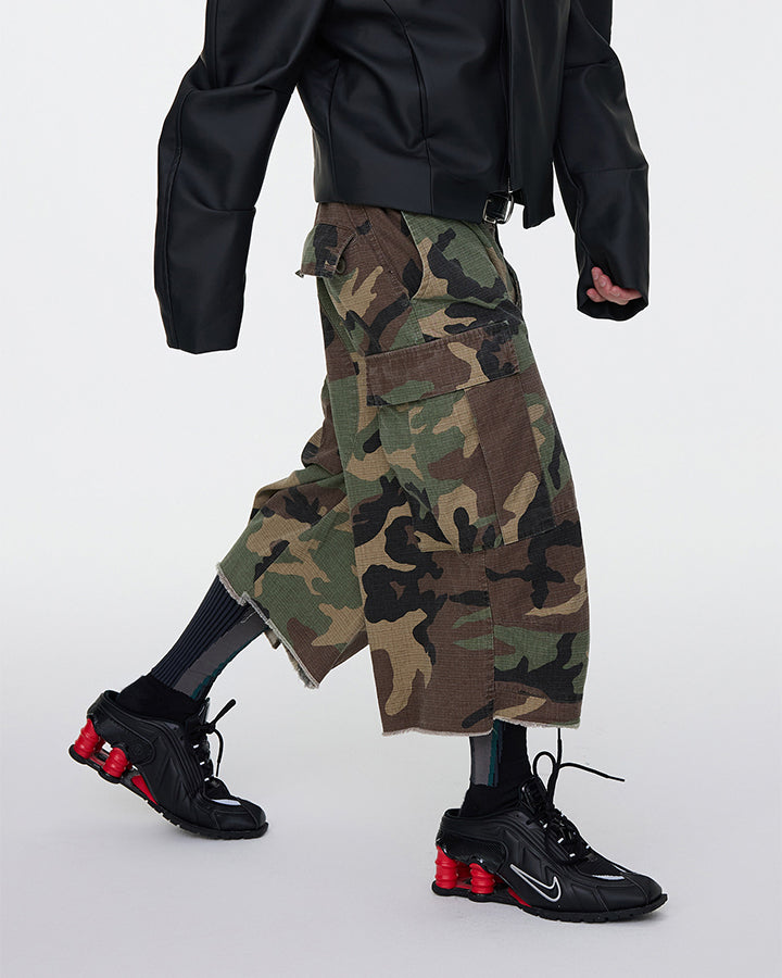 KIIKIO Utility Camo Cargo Pocket Wide Knee Shorts