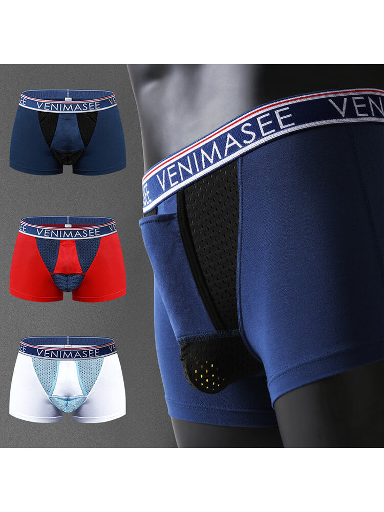 Men's Sexy Ice Silk Pouch-Separating Boxer Briefs Set