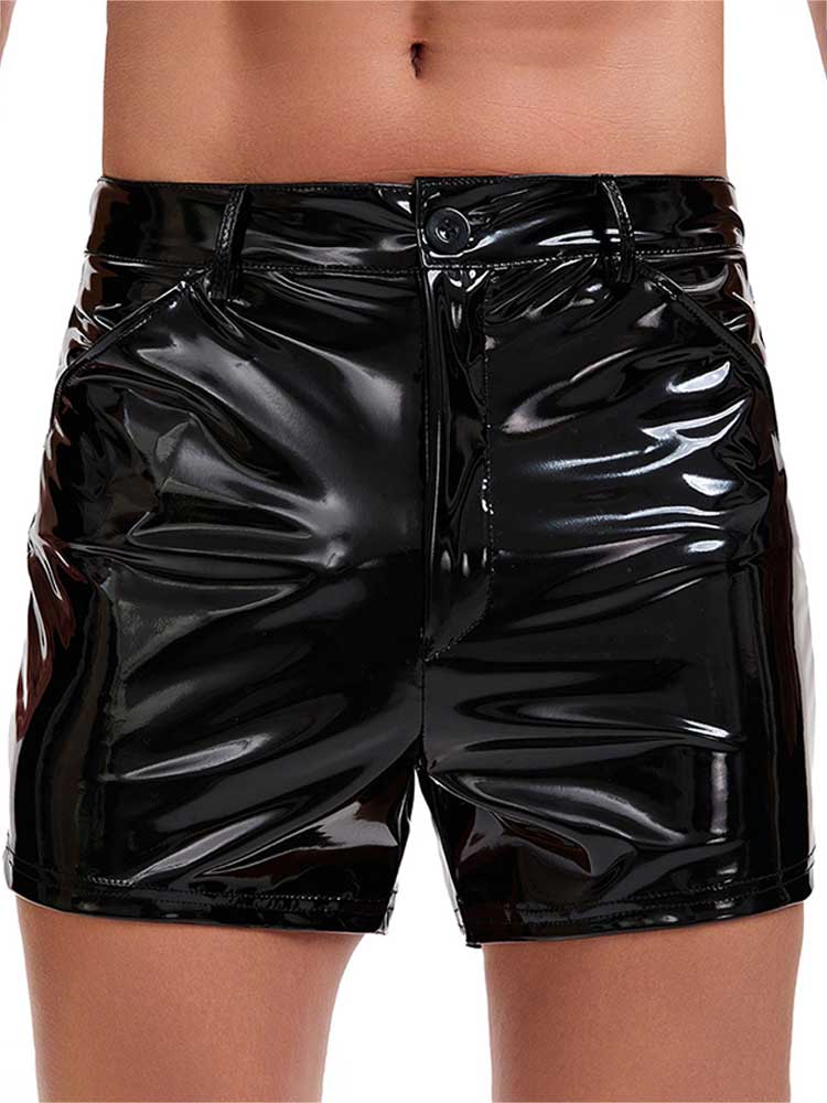 Men's Solid Color Glossy PU Leather Boxer Shorts