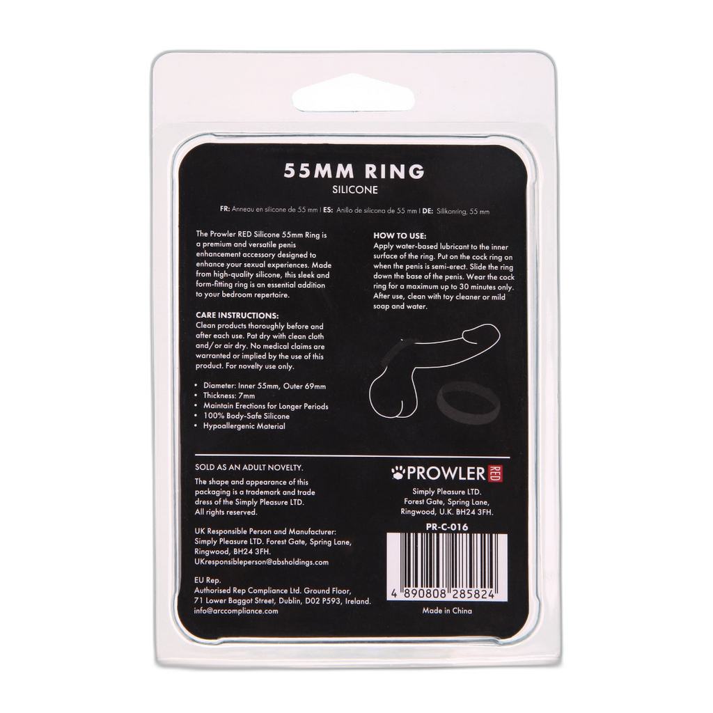 Prowler RED Silicone Cock Ring Black 55mm