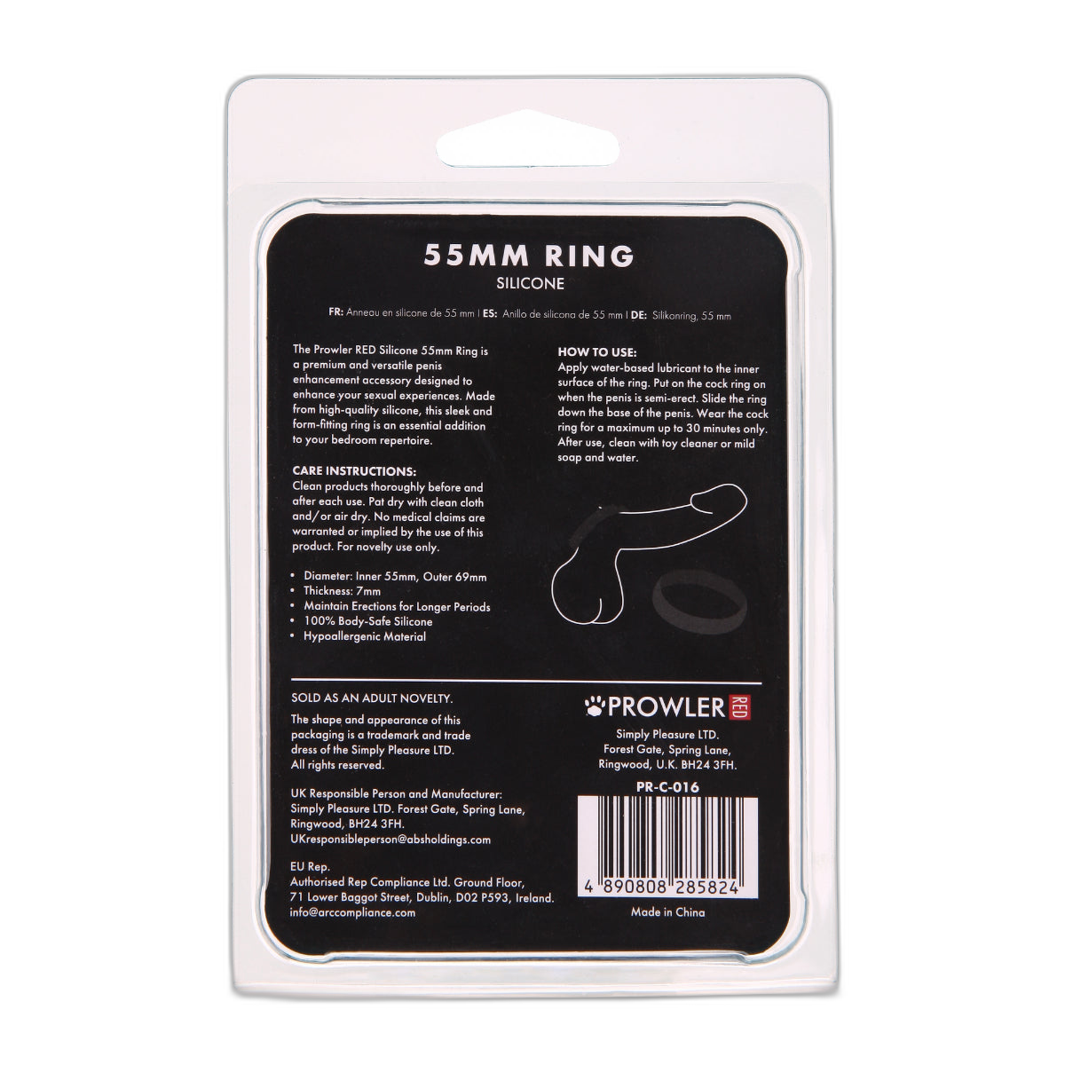 Prowler RED Silicone Cock Ring Black 55mm