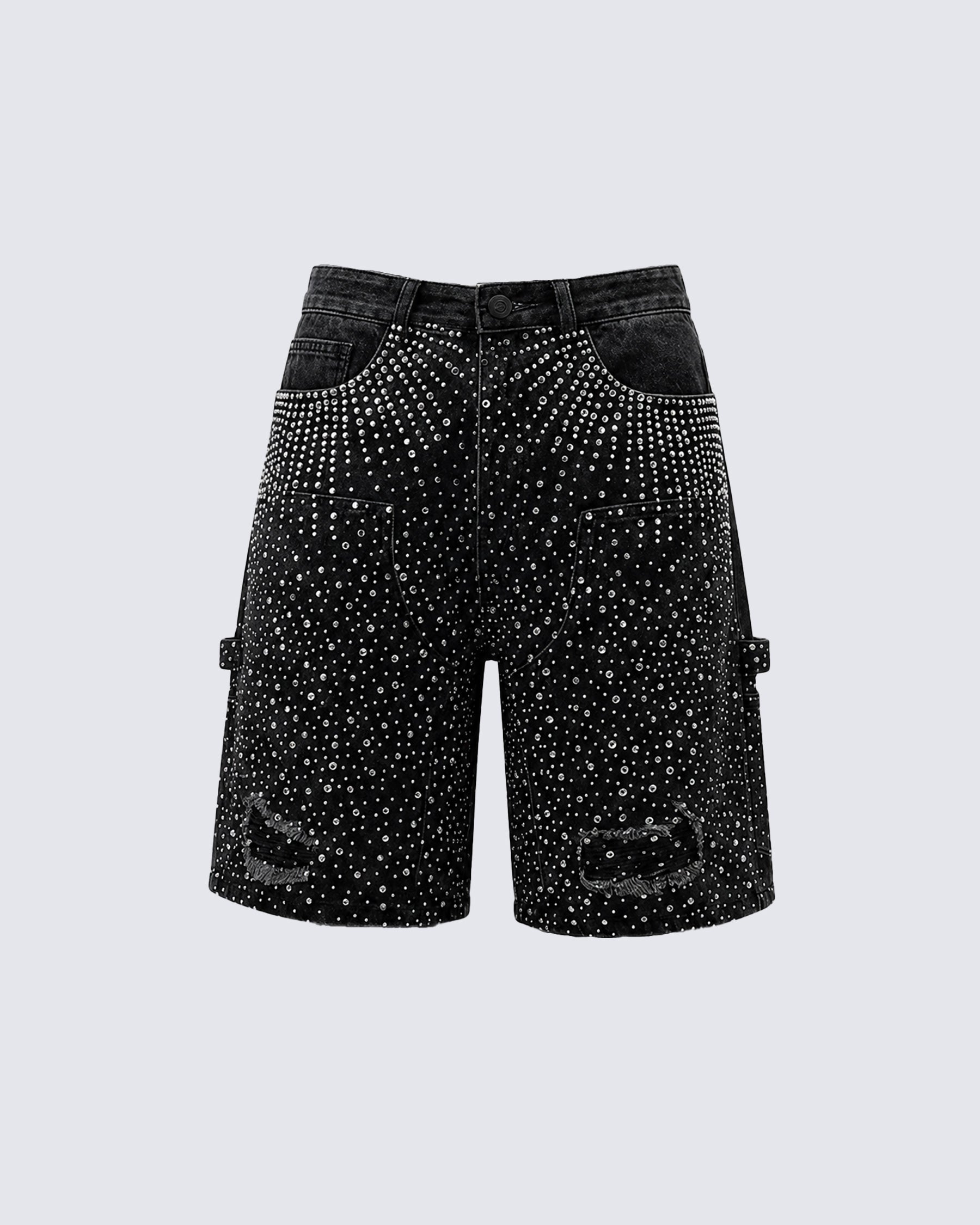 KIIKIO High Street Firework Rhinestone Denim Shorts