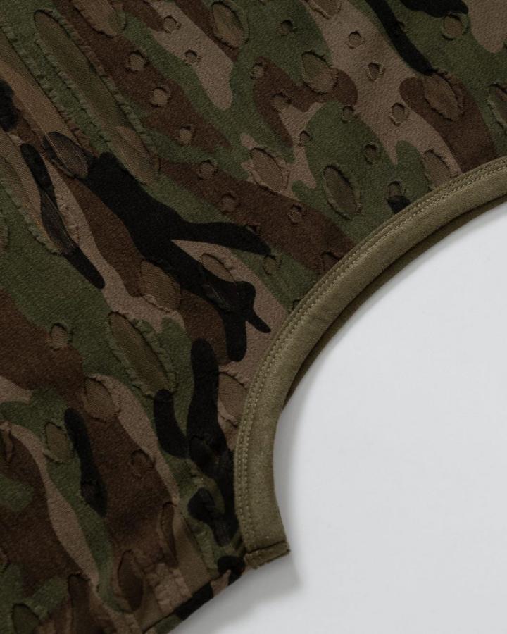 American Retro Wasteland Style Ripped Camouflage Vest