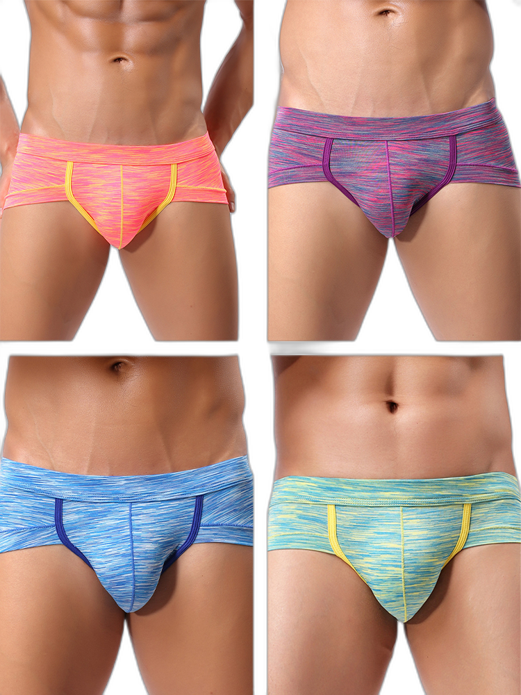 4 Pack Men's Striped U-convex Pouch Briefs