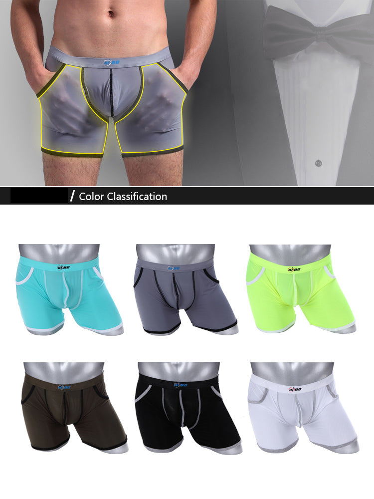 3 Pack Men's Long Leg Boxer Briefs Made of Ultra-Thin Ice Silk with Anti-Wear Elastic