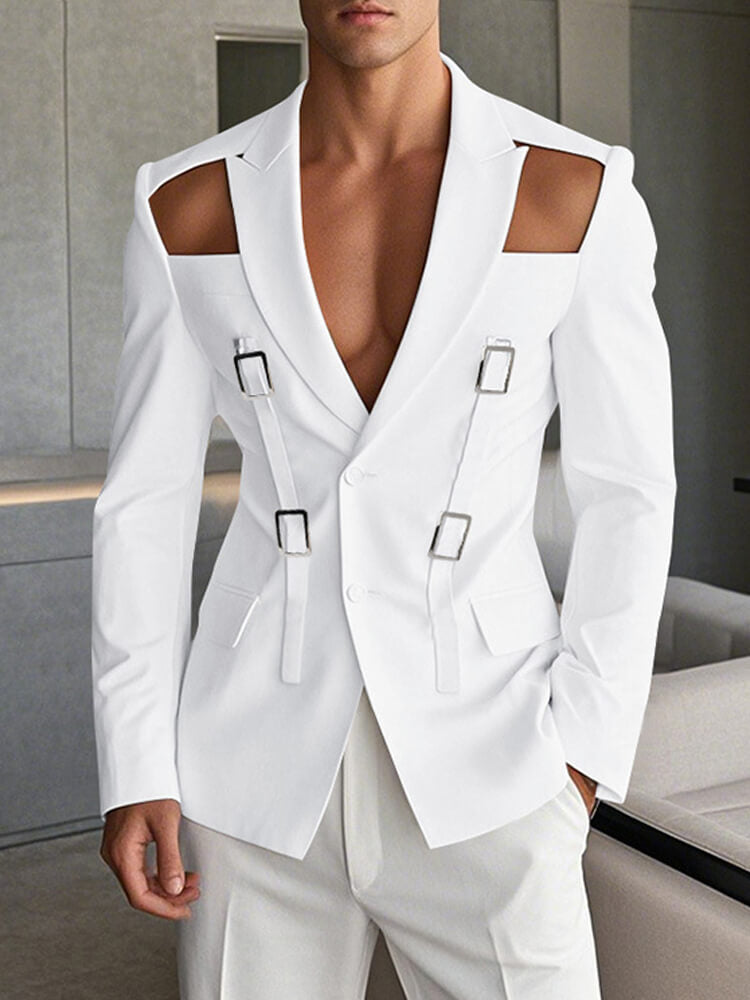 Men's Fashion Cutout Metal Buckle Slim-Fit Blazer