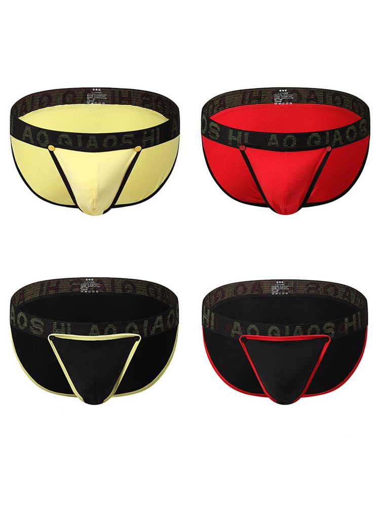 Men's High-Cut Buttons Large Pouch Cotton Briefs