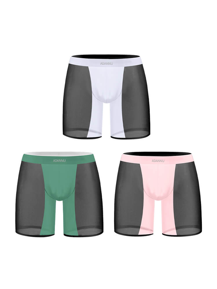 Men's Sexy Color-Blocked See-Through Nylon Boxer Briefs