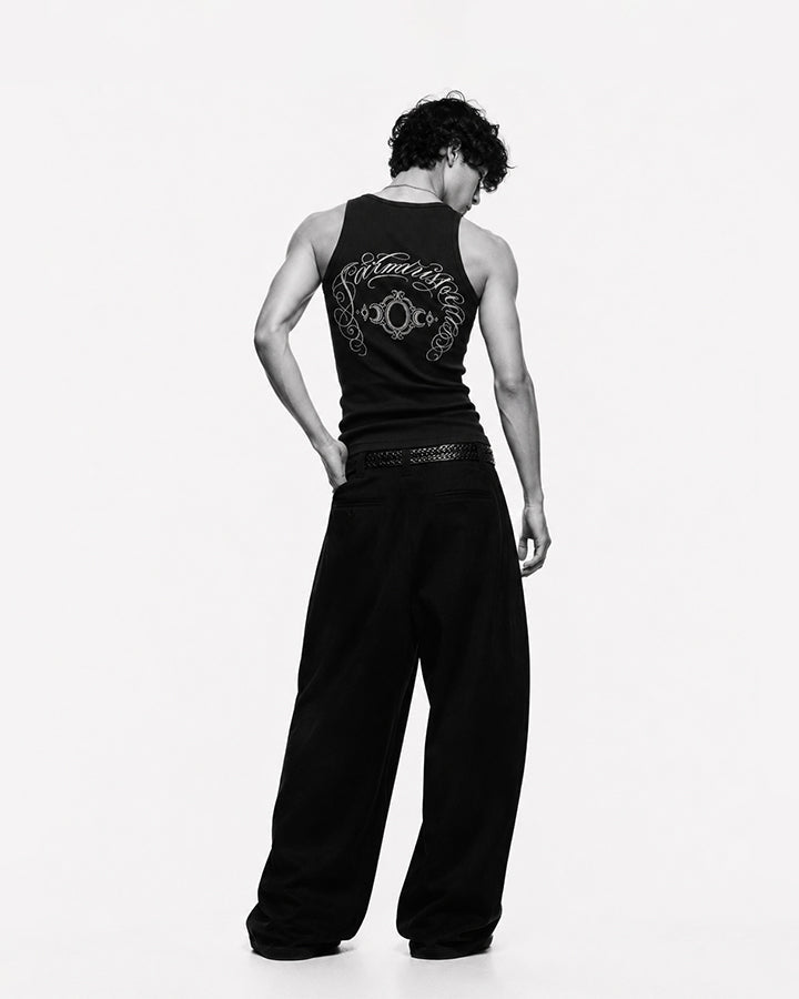 KIIKIO Gothic Cross Embroidered Slim Fit Ribbed Tank Top