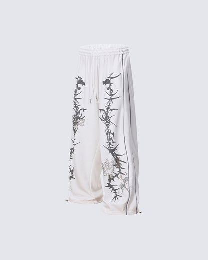 Y2K Dark Dragon Rose Rhinestone Straight Leg Sweatpants