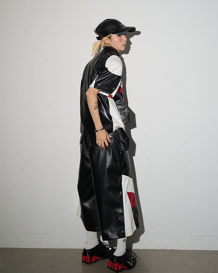 New Avant-Garde Racing Moto Contrast Panel PU Shirt