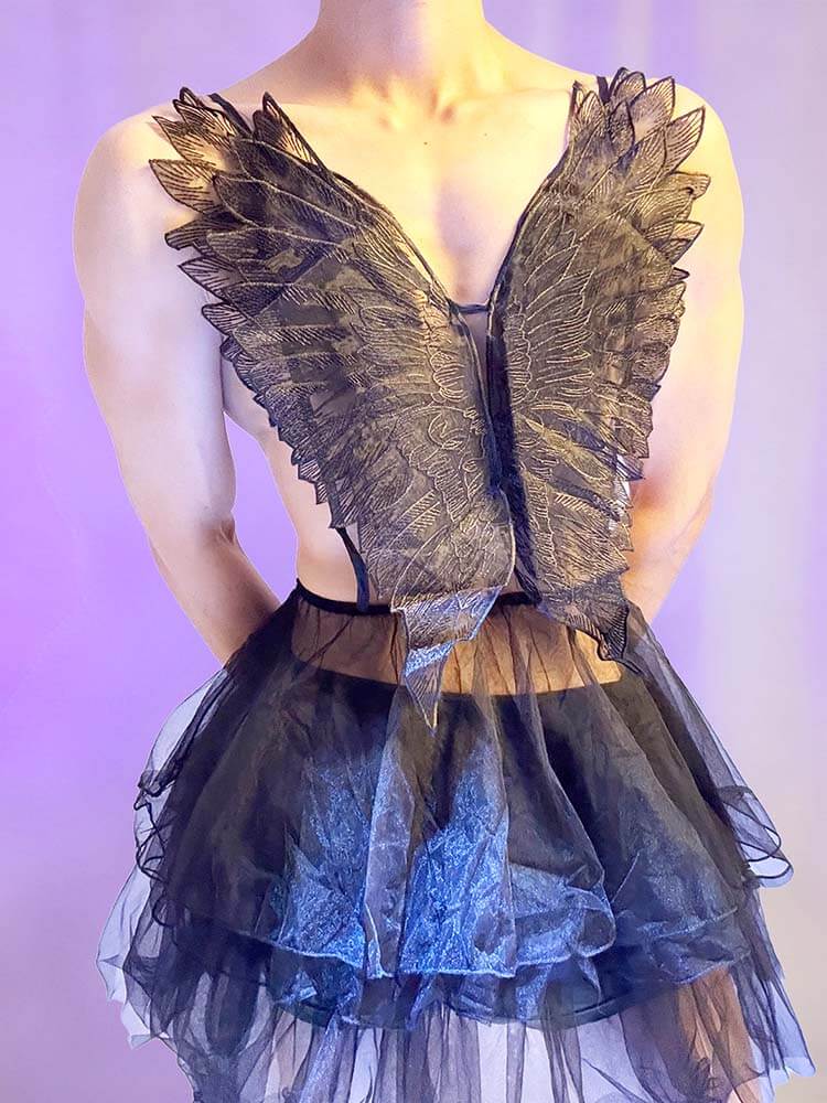 Men's Sheer Angel-Wing Open-Back Nightgown Set