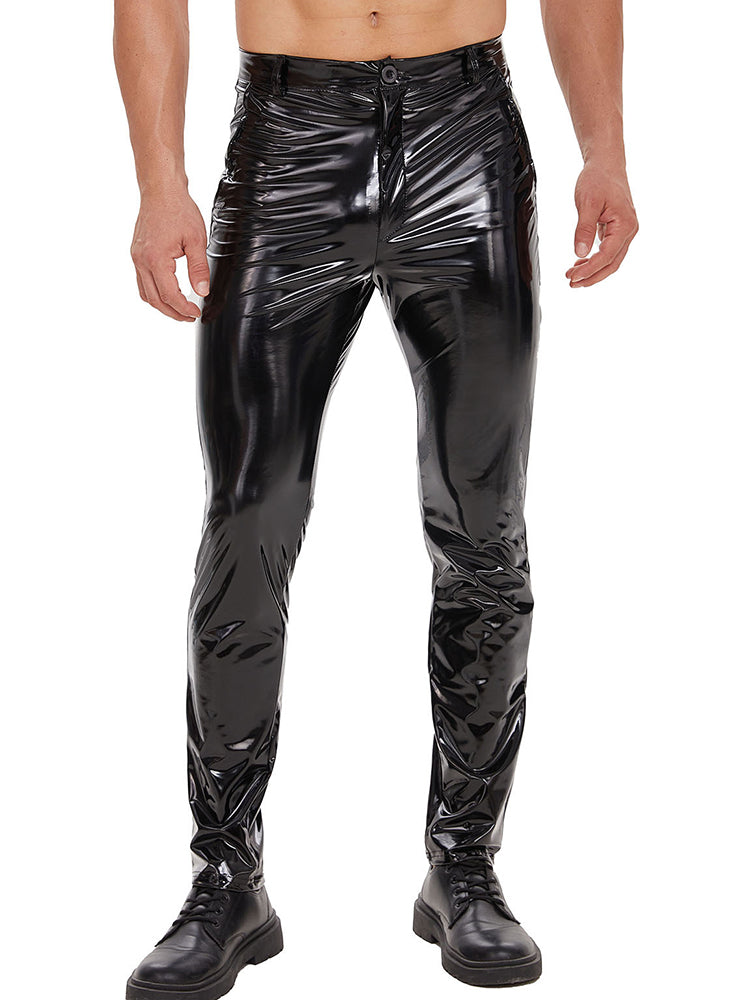 Men's Zipper Lustrous Pu Leather Pants