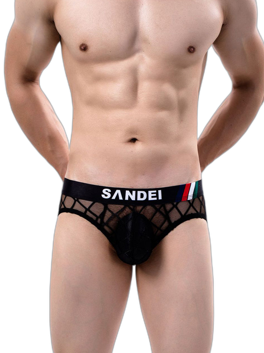 3 Pack Men's Low-Rise Lace Sexy Mesh Briefs And Thongs