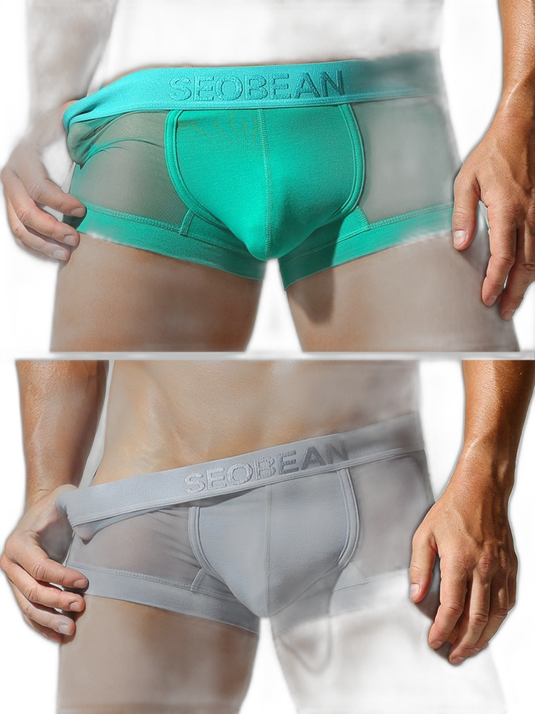 2 Pack Men's Stay-Put Fit Lightweight & Airy Solid Color Semi-Transparent Trunks
