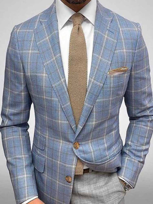 Men's Plaid Lapel Long Sleeve Blazer