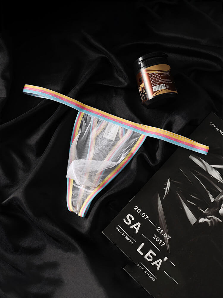 Men's Ultra-Thin Mesh Colored Trim Pouch Thong