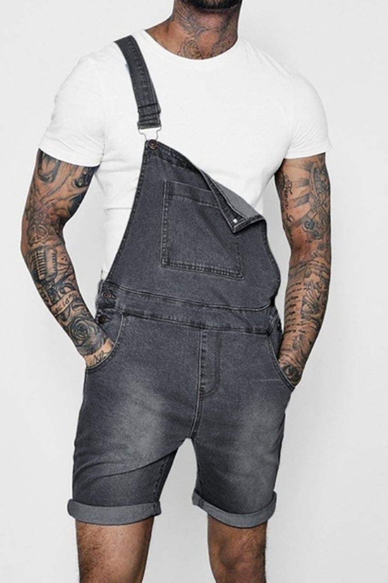 Men's Denim Pocket Romper  - Pink