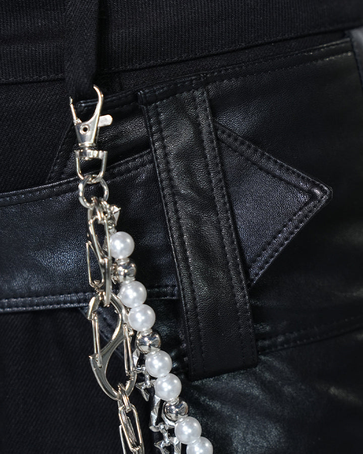 Gothic Deconstructed Patchwork Heavy PU Cargo Shorts