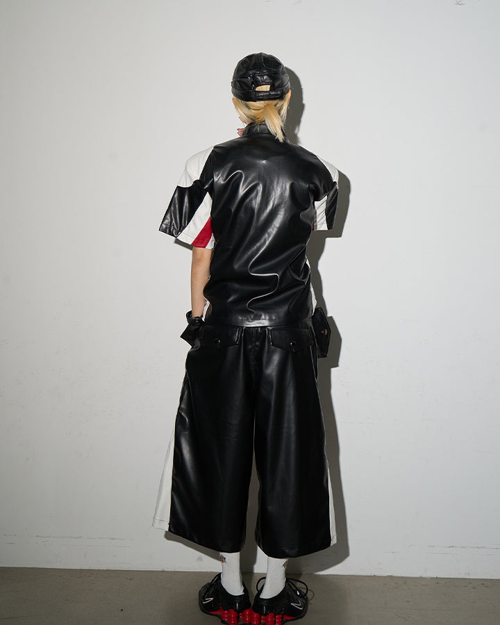 New Racing Moto Avant-Garde Contrast Panel PU Shorts