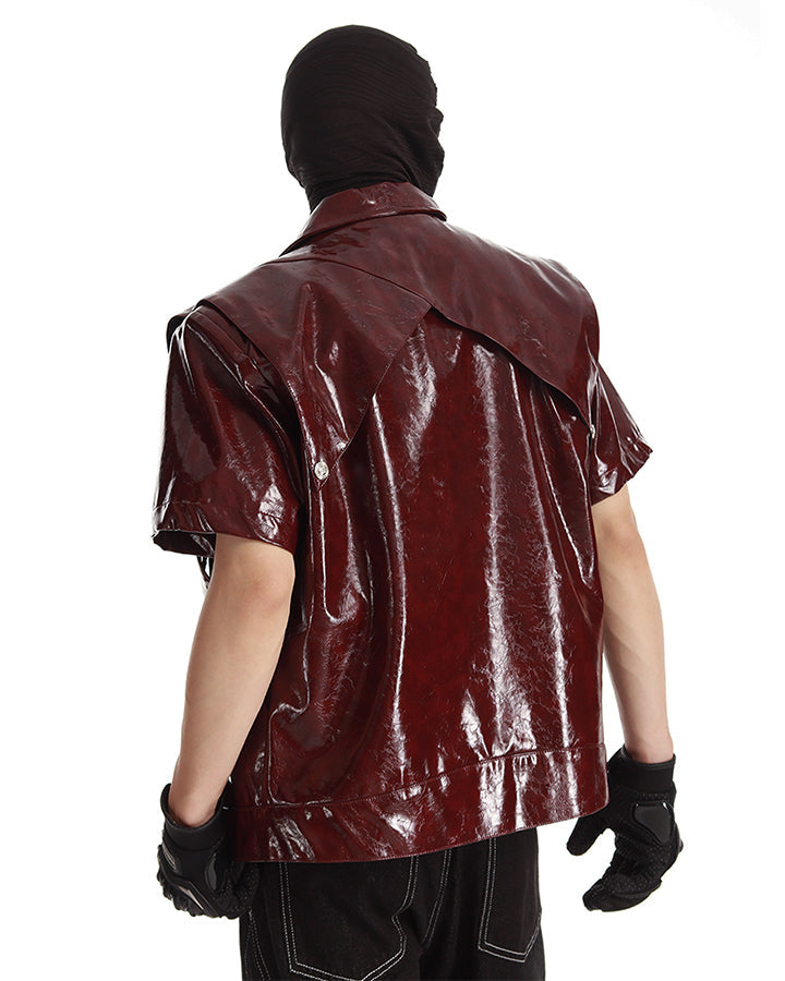 KIIKIO Gothic Glossy PU Cropped Zipper Shirt