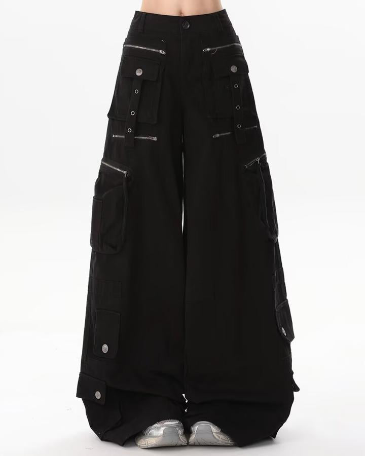 KIIKIO Utility Zipper Cargo Wide-Leg Pants