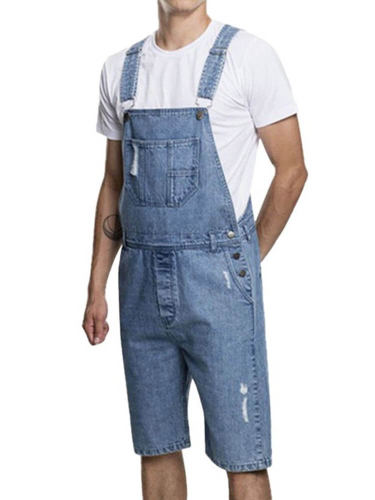Men's Vintage Ripped Denim Overalls Shorts