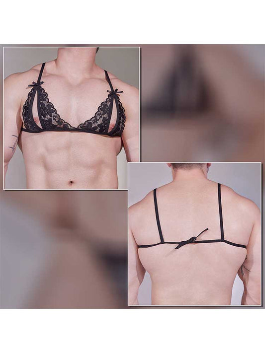 Men's Sexy Lace Hollow Two-Piece Set