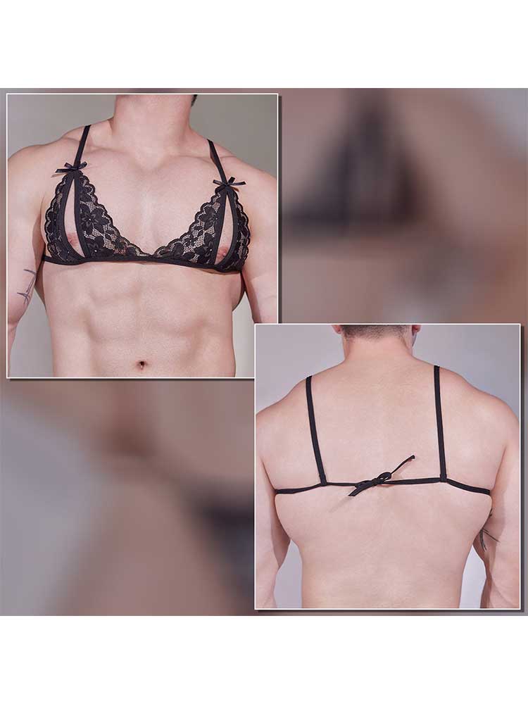 Men's Sexy Lace Hollow Two-Piece Set