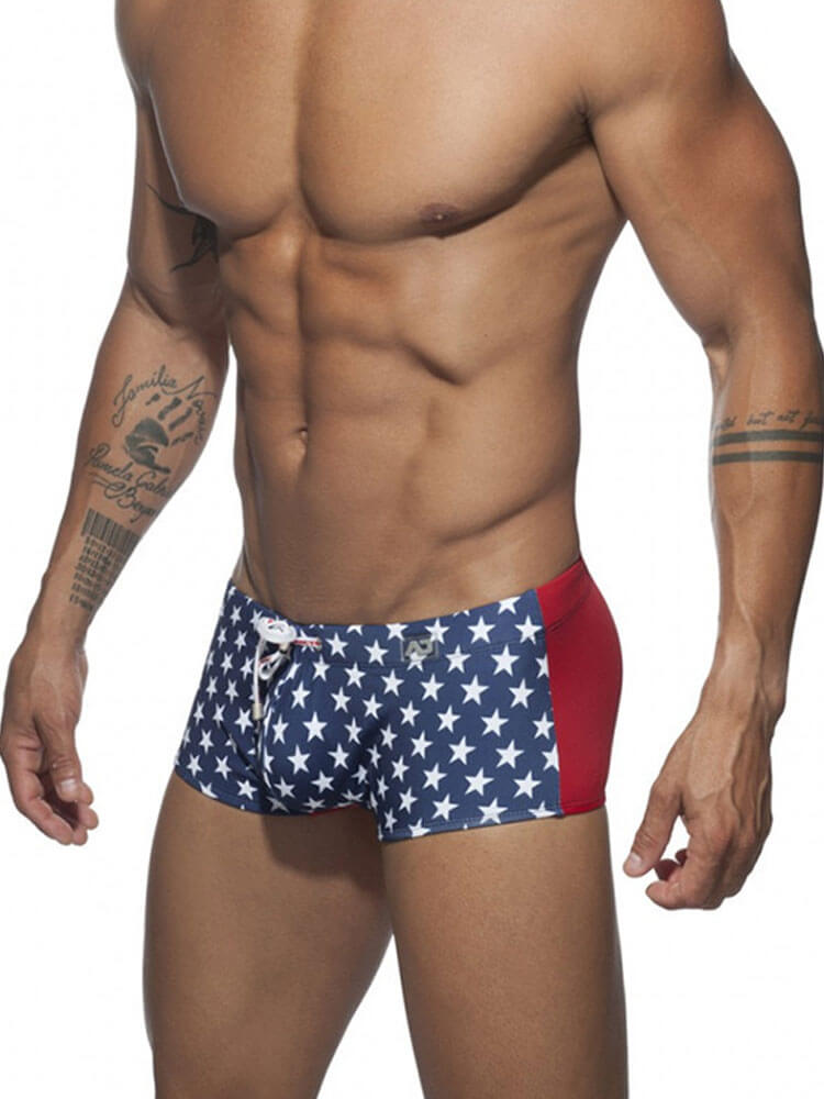 Men's Star Pattern Color-Block Swim Trunks