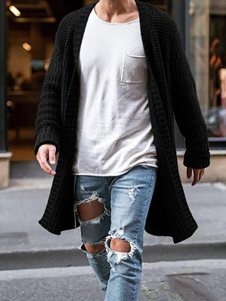 Men's Solid Color Loose Knitted Cardigan