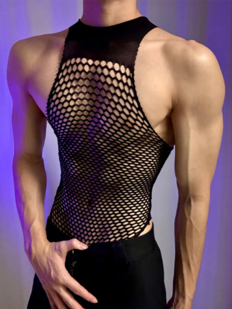 Men's Sexy See-Through Fishnet Sleeveless Top