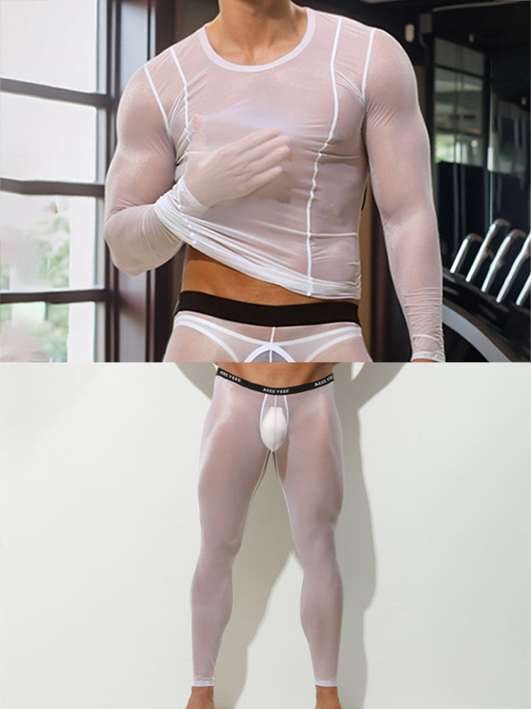 Men's Sexy High-Elastic Transparent Top Leggings Set