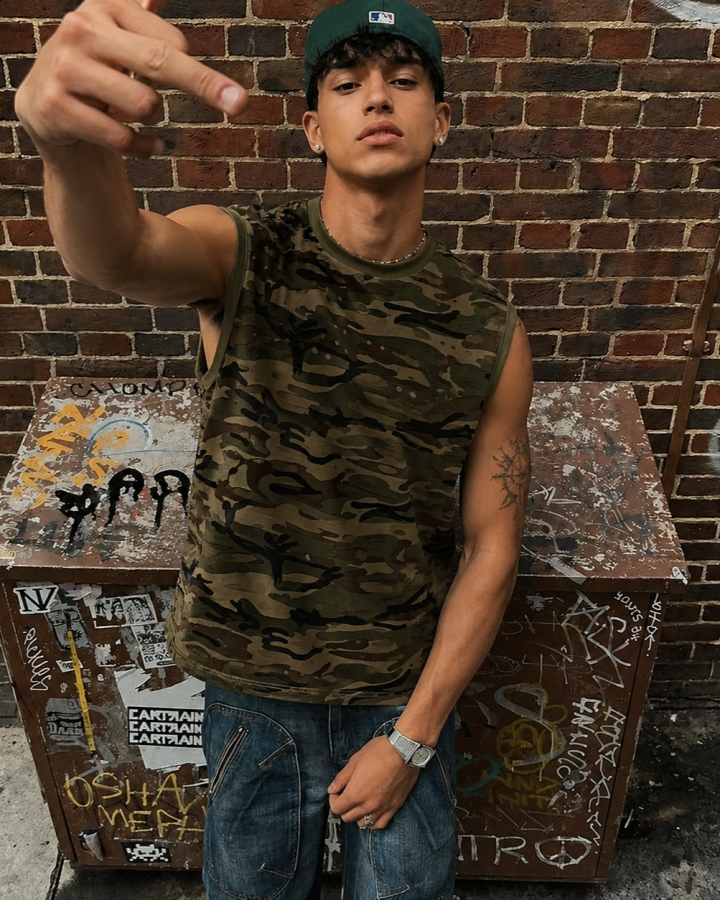 American Retro Wasteland Style Ripped Camouflage Vest