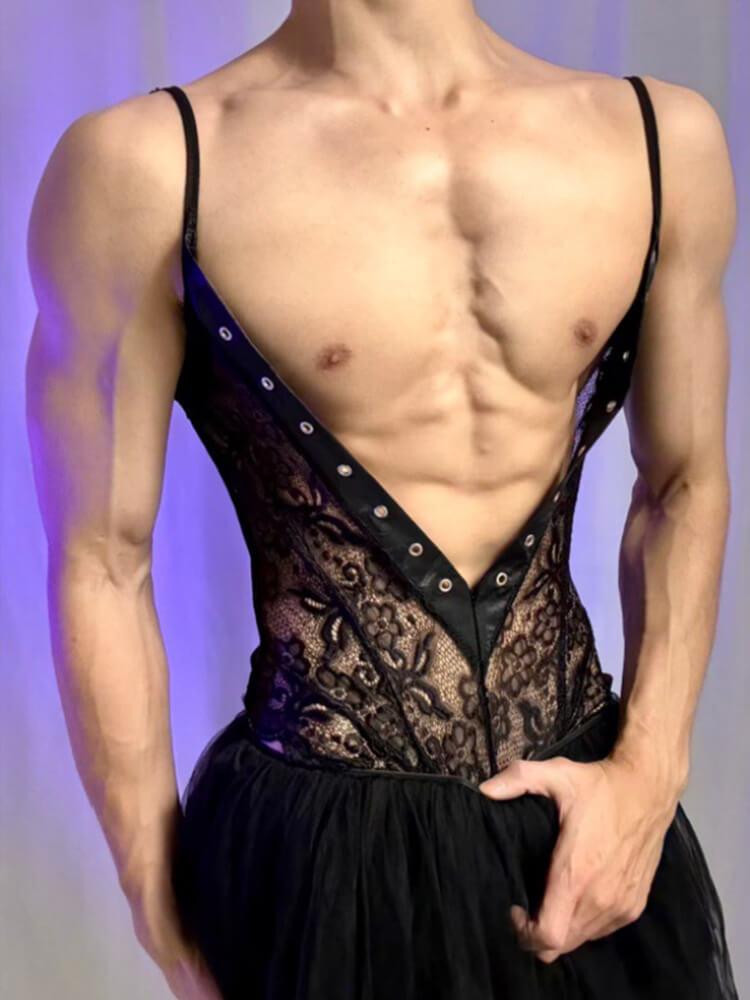Men's Sexy Lace Bodysuit & Mesh Tutu Skirt Set