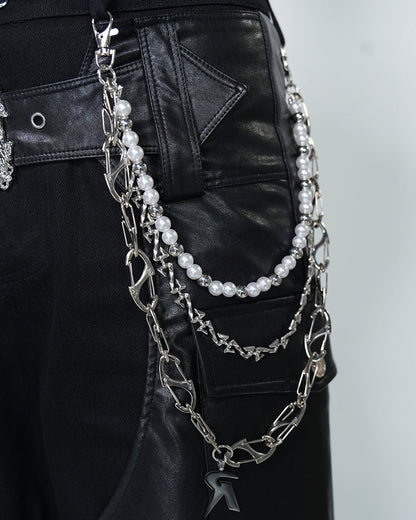 Gothic Deconstructed Patchwork Heavy PU Cargo Shorts