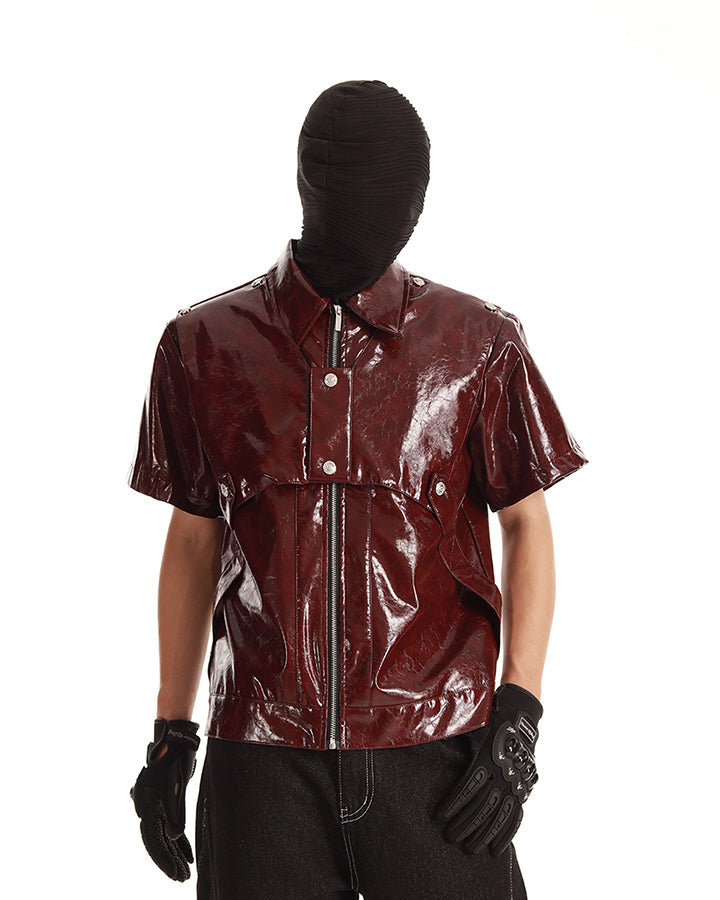 KIIKIO Gothic Glossy PU Cropped Zipper Shirt