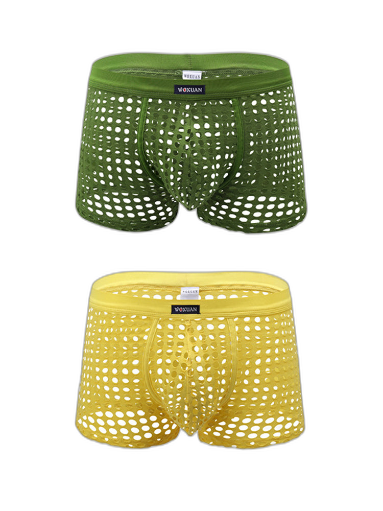 2 Pack Men's Hollow Mesh Sexy Trendy Moisture-Wicking Trunks