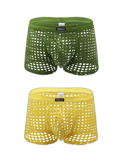 2 Pack Men's Hollow Mesh Sexy Trendy Moisture-Wicking Trunks