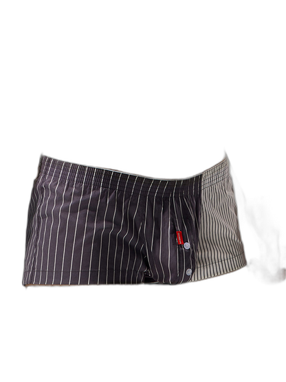 2 Pack Men's Fashionable Cotton Lounge Shorts with Stripe Patchwork