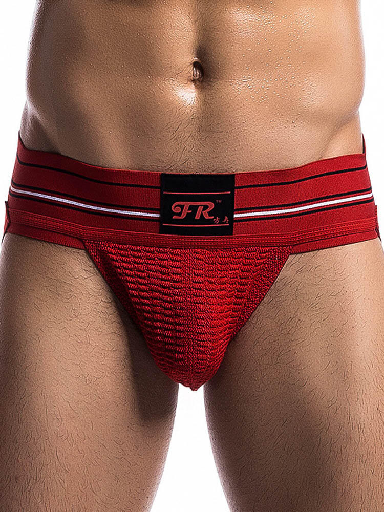 Men's 3-Inch Striped Belt Butt-Revealing Jockstrap