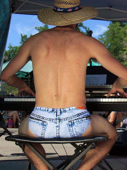 3D Faux Denim Print Swim Briefs