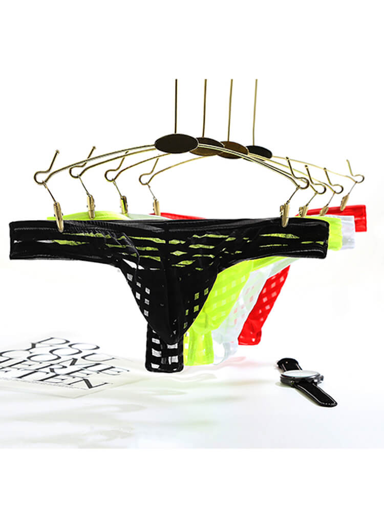 Men's Sexy Thin Mesh Striped Transparent Thong