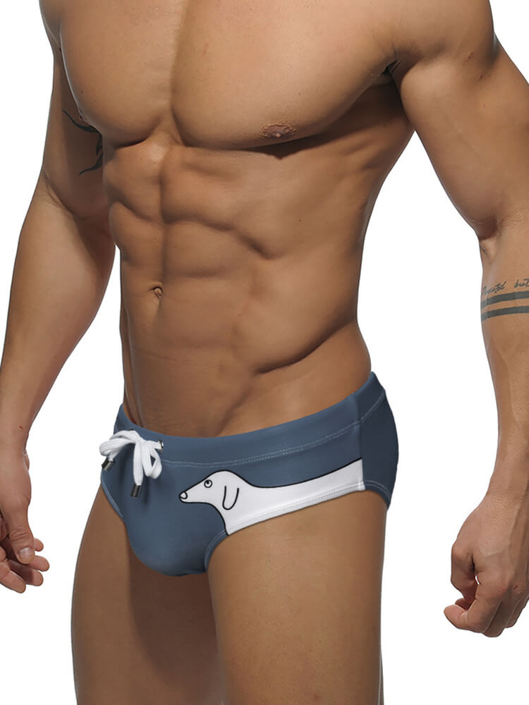 Men's Dog Print Beach Drawstring Swim Briefs