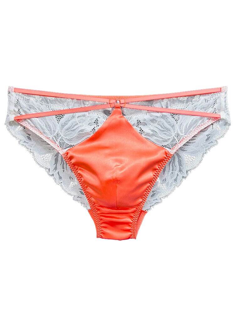 Men's Sexy Cross-Strap Transparent Lace Silk Briefs